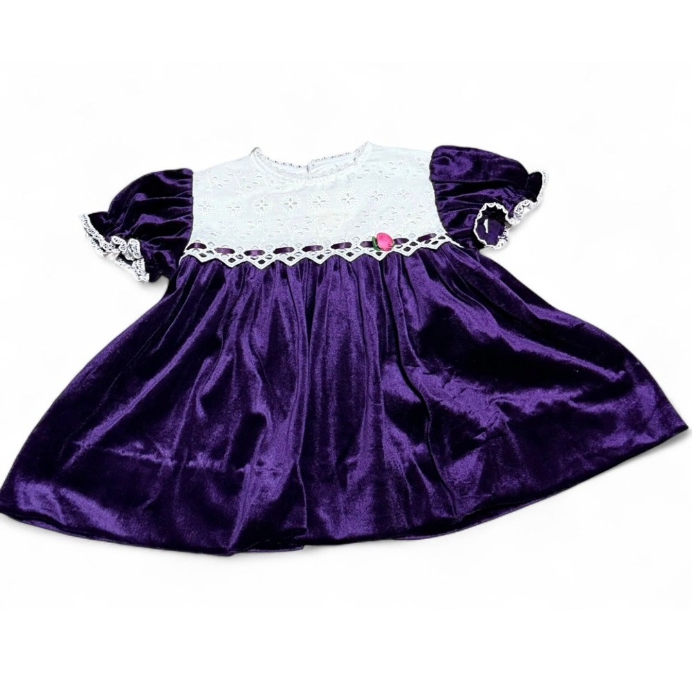 Vintage velour lace purple girls frilly dress